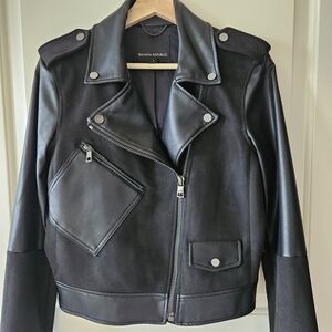Banana Republic Black Vegan Suede Patchwork Leather Moto Jacket Asymmetrical Zip